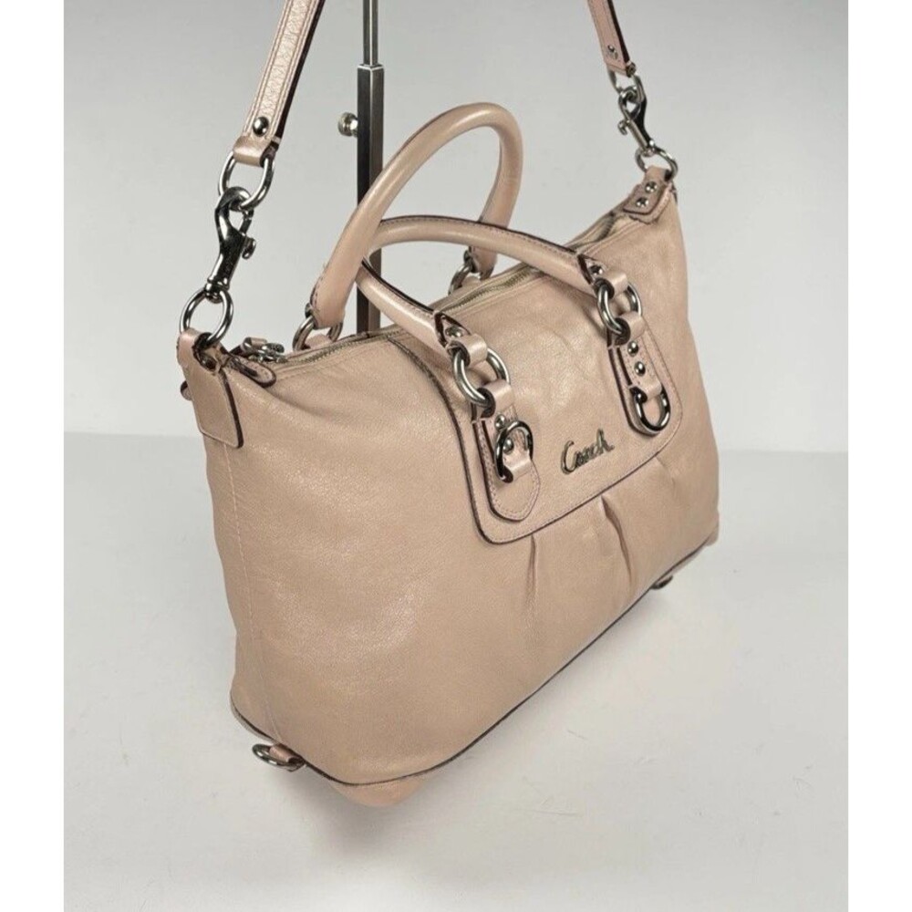 Coach Ashley Pink Leather 2way Purse Handbag Zip Convertible with dust bag - Picture 13 of 14